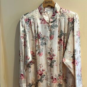 Vintage Christian Dior Floral Satin Robe Sz M
